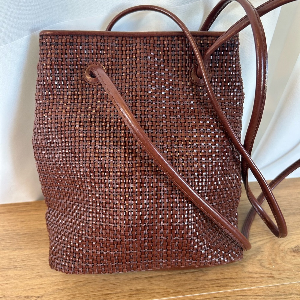 Vintage Nine West Woven Brown Leather Bag Purse Mini Small Tote 90s Y2k